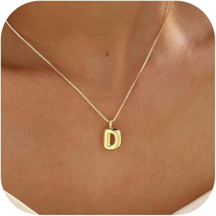 Bubble Gold Silver Letter Necklace Initial Necklaces for Women Trendy 14K Dainty Charm Pendant Name Necklace Personalized Jewelry Gift for Women Teen