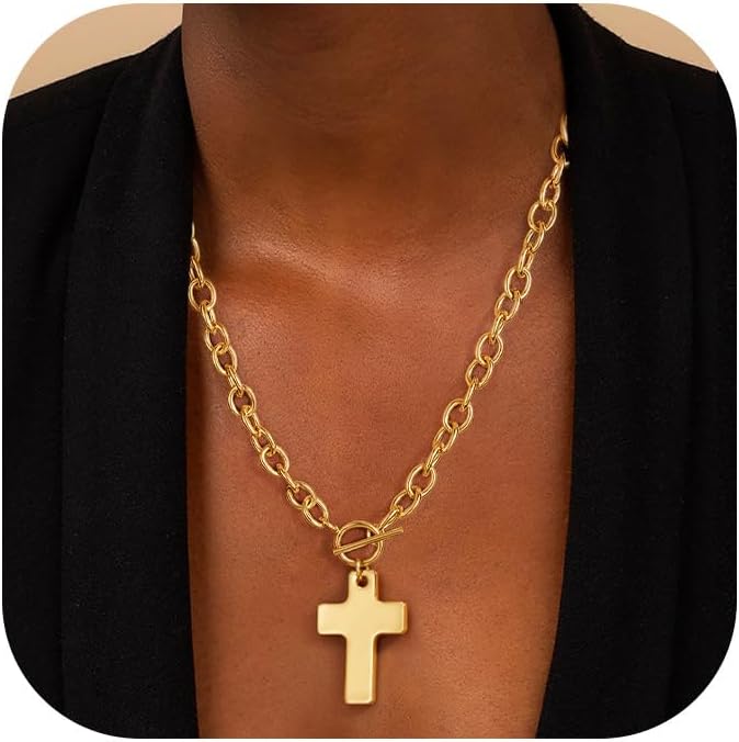 Chunky Gold Heart Necklace for Women，14K Gold Plated Puffy Heart Pendant Bold Chain Necklace with Toggle Clasp，Waterproof Non Tarnish Hypoallergenic Chunky Statement Jewelry Gift for Women