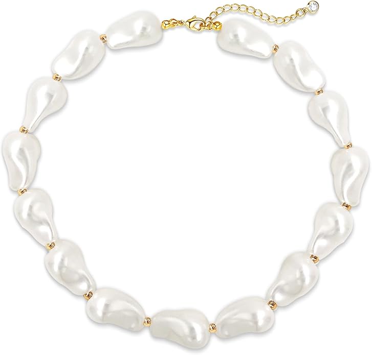 Zeffy 14K Gold/Silver Plated Chunky Thick Chain Toggle Clasp Necklace Dainty Baroque Pearl/Heart/Cross/Turquoise Pendant Necklace