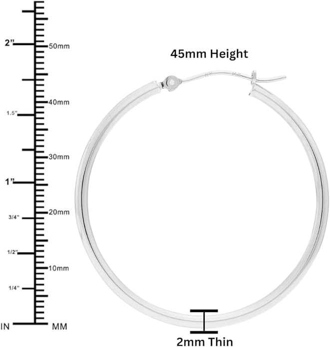 14k White Gold Classic Round Hoop Earrings