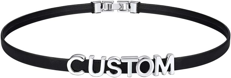 Custom4U Personalized Black Leather Choker Necklace with Picture/Name/Initials/Letters Charm,Custom Made Adjustable Choker Collar Gothic Punk Necklaces Jewelry Gifts for Women