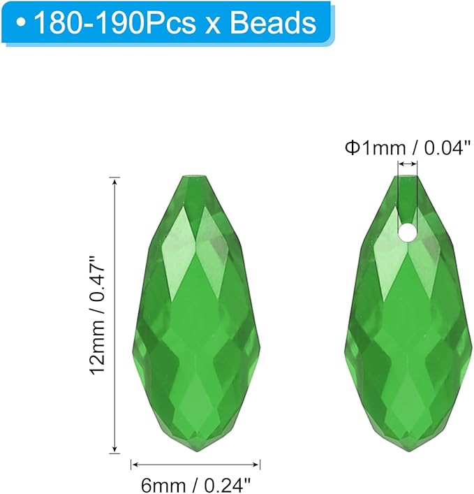 PATIKIL 2 Strands 180-190Pcs Teardrop Crystal Beads, 12x6mm Faceted Teardrop Briolette Horizontal Glass Beads Loose Bead for Bracelet Jewelry Making, Grass Green