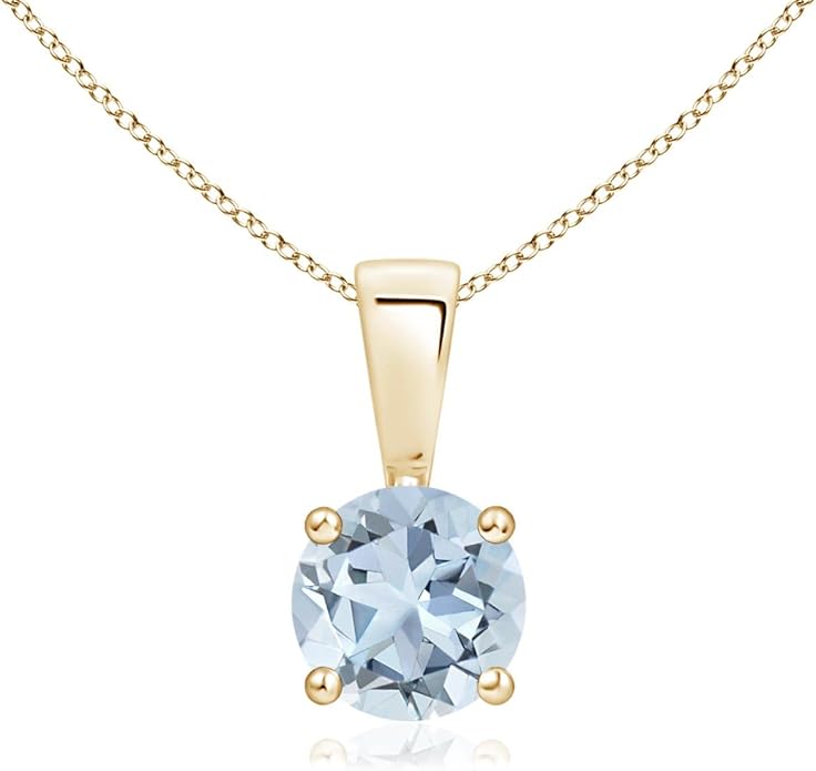 Angara Natural Aquamarine Solitaire Pendant for Women | Round Aquamarine Solitaire Pendant Necklace in 14K Solid Gold/Silver/Platinum With 18" Chain | March Birthday, Gemstone Jewelry Gift