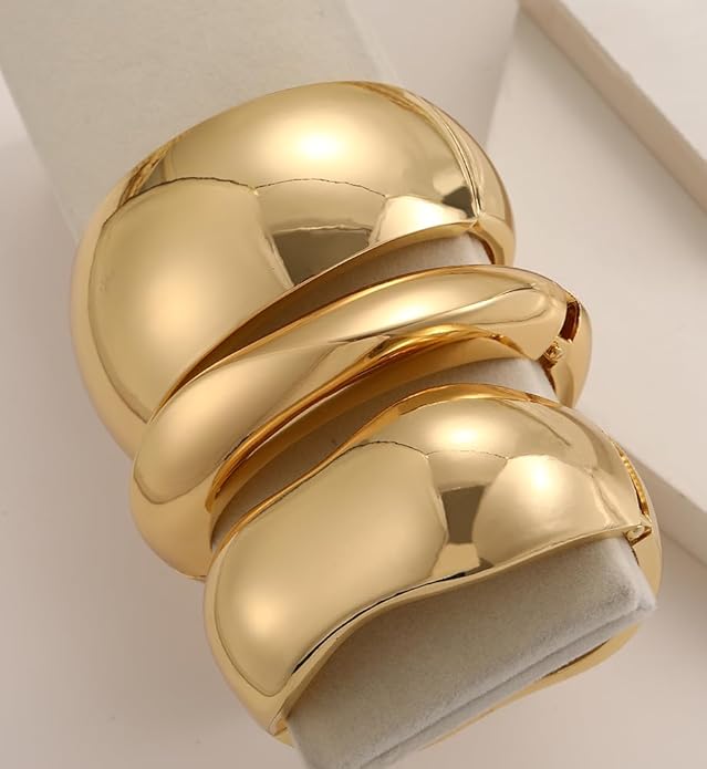 Chunky Gold Bangle Bracelets for Women, Dainty 14k Gold Plated Big Stackable Bangles Set, Trendy Statement Cuff Bracelet Stack Fashion Jewelry Christmas Gifts