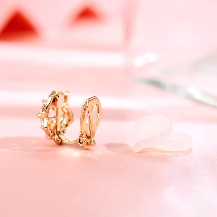 Clip on Earrings Women, 14K Gold Hoop Clip-On Earrings for Women, Hypoallergenic Non Pierced Croissant Earrings