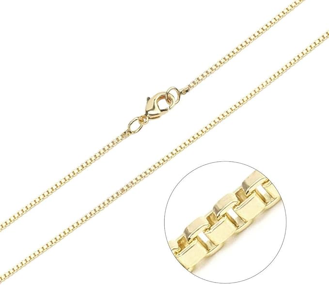 ALEXCRAFT Wholesale 6PCS 14K Real Gold Plated Brass Box Chain Necklace Bulk for Jewelry Making (16 inch)
