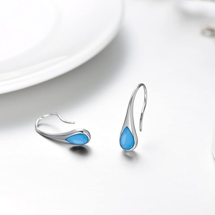 925 Sterling Silver Small Pear-Shaped Modern Style Hook Earrings with Crystals from Austria