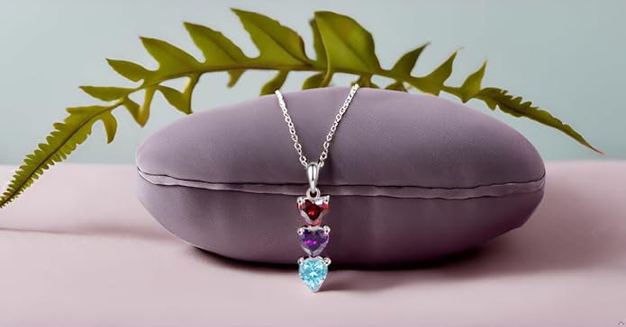 PaulaMax Jewelry Custom Birthstone Necklace for Women in 925 Sterling Silver, Mother's Day Necklace with 1 2 3 4 Heart Birthstones, Personalized and Customized Sterling Silver Chain 18" + 2"