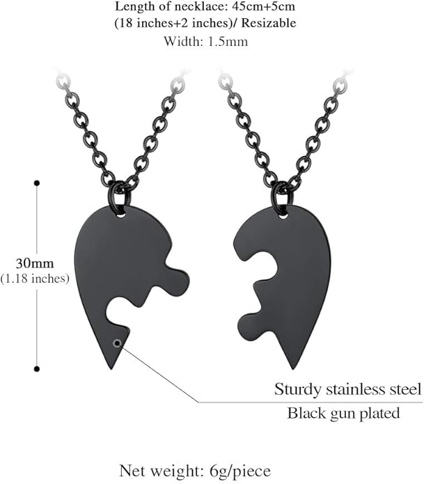 FindChic Personalized Matching BFF Necklace for 2/3/4/5/6 Puzzle Name Heart Pendant Stainless Steel Couple Necklace Set Customized Necklaces for Teen Girls