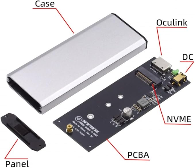 CY External Oculink SFF-8612 SFF-8611 to M.2 NGFF M-Key to NVME PCIe SSD 2280 SSD Enclosure Adapter for Mainboard