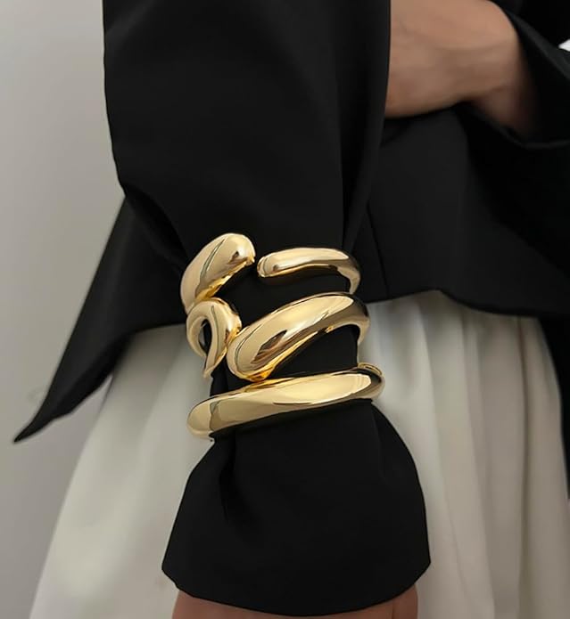 Chunky Gold Bangle Bracelets for Women, Dainty 14k Gold Plated Big Stackable Bangles Set, Trendy Statement Cuff Bracelet Stack Fashion Jewelry Christmas Gifts