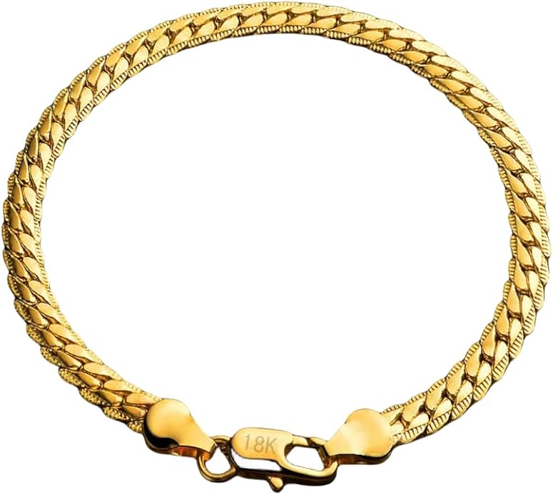 18k Gold Bracelet Mesh Flat Chain Men's and Women's Fashion Hip Hop Jewelry Gold Shining Bracelet Birthday Valentine's Day Christmas Gift