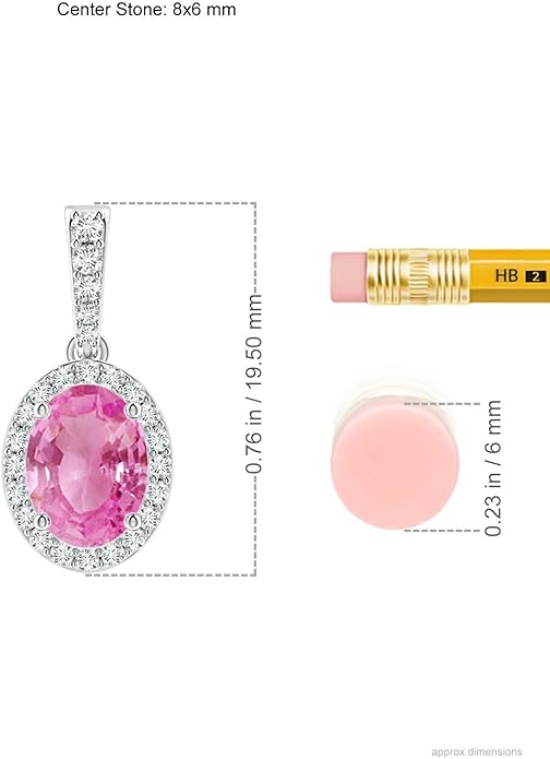 Angara Natural Pink Sapphire Pendant for Women | Vintage Style Oval Pink Sapphire Halo Pendant in 14K Solid Gold/Platinum With 18" Chain | Birthday, Anniversary, Gemstone Jewelry Gift