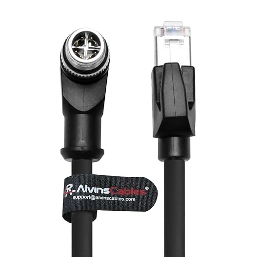 Alvin's Cables M12 X-Code 8 Pin Male to RJ45 Ethernet Cable for Cognex Keyence Camera, High-Flex Cat6a Cable for Industrial Automation, Fieldbus Module, Robotics, Right Angle 26.2ft/8m