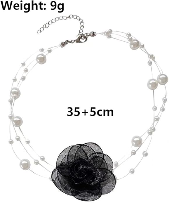 Boho Flower Pearl Choker Necklace for Floral Choker,Women Dainty Pearl Beaded Chain Collar Necklace Flower Necklace for Women Trendy Jewelry