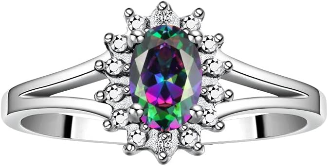 Rylos 14K White Gold Classic Halo Ring: Diamonds, 6X4MM Oval Gemstone - Birthstone Jewelry for Women - Stunning Diamond Gold Ring Sizes 5-10