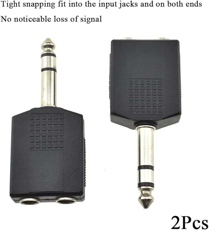 Hahiyo 6.35 M-2x6.35 F-TRS Stereo Plug Interconnect Audio One Male 6.35mm(1/4 inch) and Two Females 6.35mm(1/4Inch) Adapter Splitter Good Signal Sound Snap Tight Not Wobble for Guitar Black 2pcs