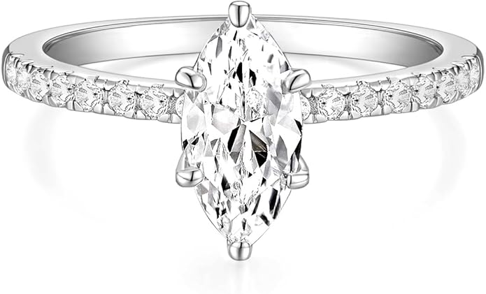 TIGRADE 2CT Engagement Ring for Women Marquise Cut Cubic Zirconia Wedding Band CZ Promise Anniversary Ring Size 3-12