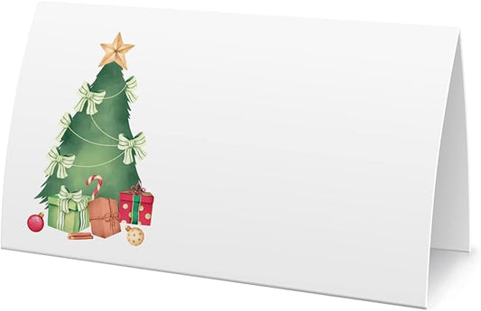 FZ-a104 Christmas Food Tent Labels (25 pack) - Table Place Cards for Banquet, Buffet Food Label, Christmas Party