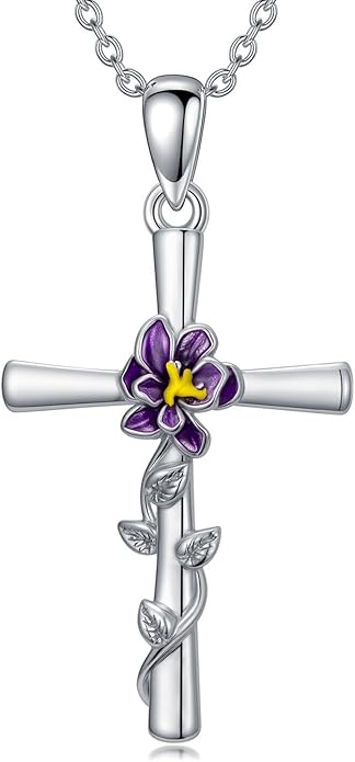 Flower Necklace Sunflower/Violet/Daffodil Necklace Sterling Silver Flower Cross Pendant Jewelry Gifts for Women
