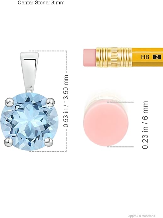 Angara Natural Aquamarine Solitaire Pendant for Women | Round Aquamarine Solitaire Pendant Necklace in 14K Solid Gold/Silver/Platinum With 18" Chain | March Birthday, Gemstone Jewelry Gift