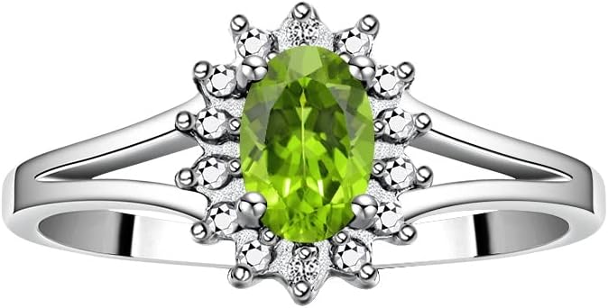 Rylos 14K White Gold Classic Halo Ring: Diamonds, 6X4MM Oval Gemstone - Birthstone Jewelry for Women - Stunning Diamond Gold Ring Sizes 5-10