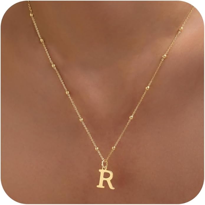 Valentines Gifts for Her Women - Initial Necklaces for Women Dainty 14k Gold Plated A-Z Letter Pendant Name Necklaces Cute Charm Choker Fashion Accessories Non Tarnish Trendy Jewelry Gift