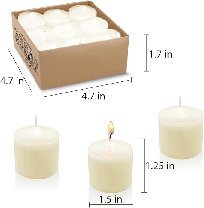 8 Hours Ivory Votive Candles, 9 Packs Unscented Small Wax Candles for Weddings Holiday Party Spa Home, 1.5" D x 1.25" H