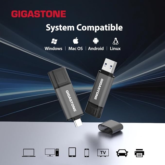 GIGASTONE 32GB Dual Flash Drive (5 Pack) Z40 USB 3.2 Gen 1, 2-in-1 Type-A & Type-C, 100MB/s Ultra Fast, Head Cap Design, Plug & Play for Smartphone/PC/Mac/TV/Car Audio, USB 2.0/3.0/3.1 Compatible