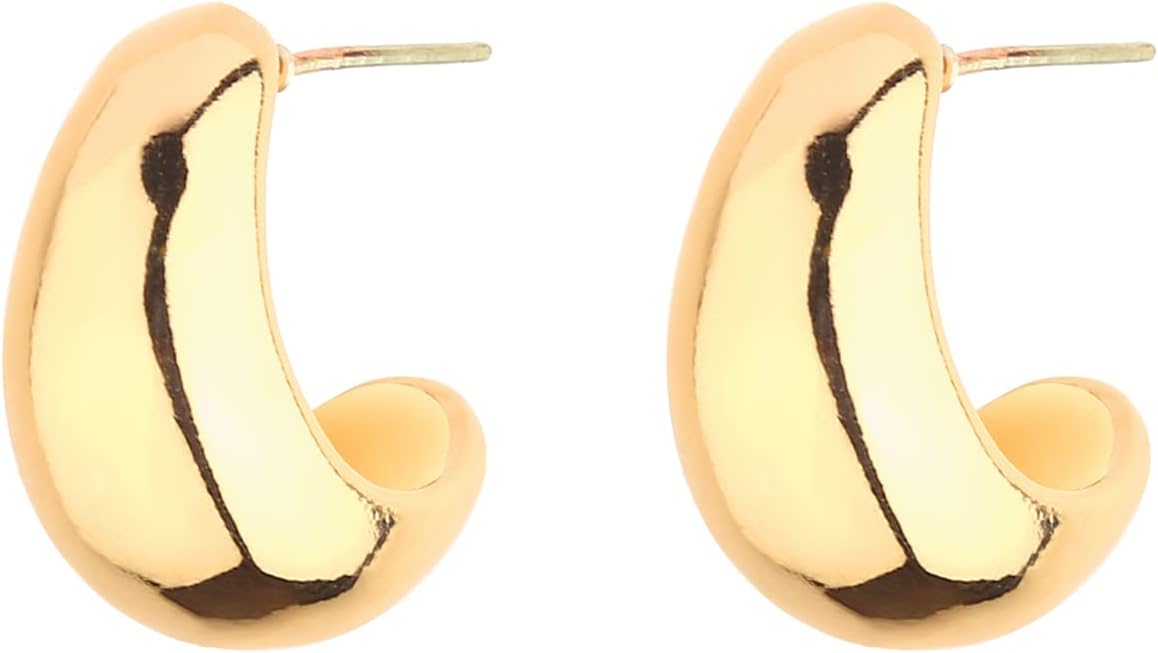 6 Pairs 14K Gold Plated Hoop Earrings for Women Lightweight Chunky Hoop Earrings Multipack Hypoallergenic, Thick Open Twisted Huggie Hoops Earring Set Jewelry for Gifts.