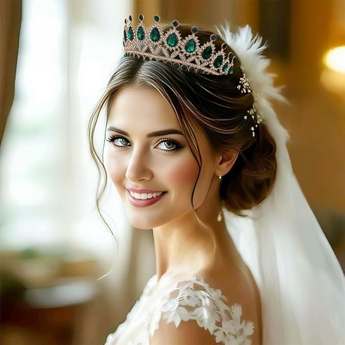 FORSEVEN Crystal Tiaras and Crowns for Women - Wedding and Birthday Party Princess Crown Hair Accessories - Bride Rhinestone Headband Halloween Decorations Hairband
