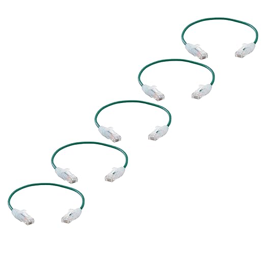 TRUECABLE Cat6 Component Rated Patch Cable, Unshielded (U/UTP), 1ft, Green, 28AWG Solid Copper, Snagless 10G High-Speed Ethernet Cable, PoE++ 4PPoE 100W, UL Listed, RoHS-3, 5 Pack