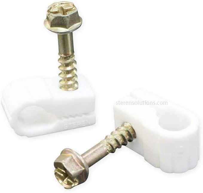 STEREN Coaxial Cable Clips - Cable Holder - Wire Clips - Siding Clips for Hanging - Cord Holder for Desk - Cable Clamps (White, 100 Count - Single Screw)