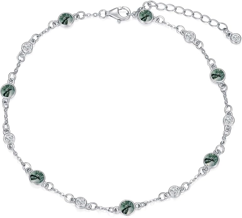 Anklet Bracelet for Women 925 Sterling Silver Natural Stone Chain Ankle Bracelet Beach Summer Fine Jewelry Valentines Day Birthday Gifts for Her Mom Wife