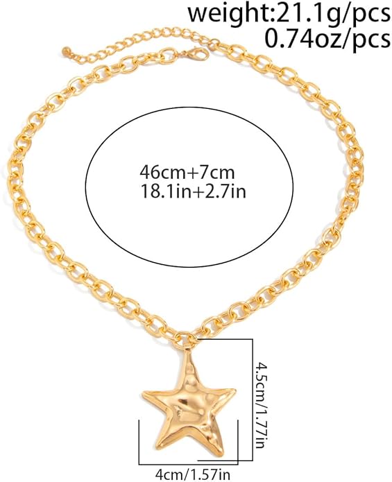 Large Star Necklace Chunky Gold Necklace for Women Trendy Silver Big Statement Necklaces Bold Thick Paperclip Necklaces OT Toggle Chunky Jewelry Holiday Christmas Jewelry Gifts Stocking Stuffers