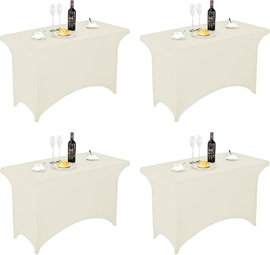 FORLIFE 4Pack Spandex Table Covers，Fitted Tablecloth for Rectangular Tables, Stretch Patio Table Covers, Universal Spandex Table Cover for Wedding, Banquet, Party (4ft, Ivory)