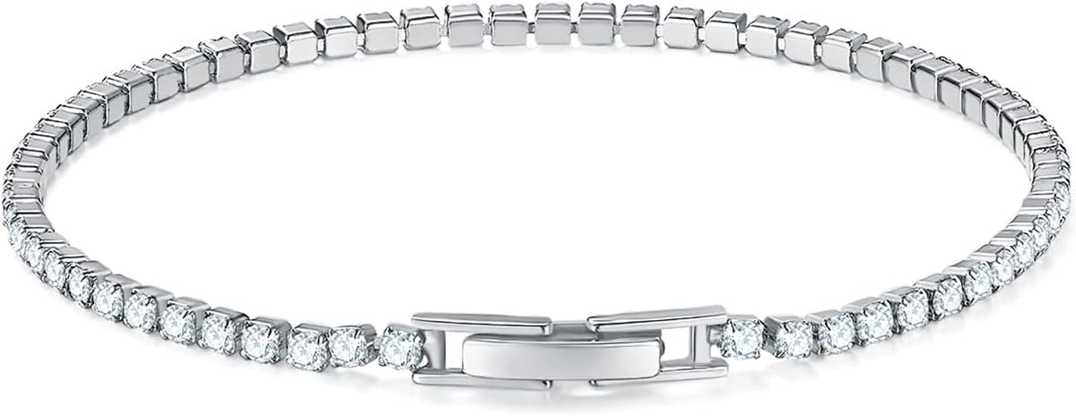 MINDDHA 14K Gold/White Gold Plated Cubic Zirconia Tennis Bracelet | Silver, Gold Bracelets for Women | Elegant CZ Tennis Bracelet for Women, Thin, Dainty, & Classic, Size 6-8 Inch