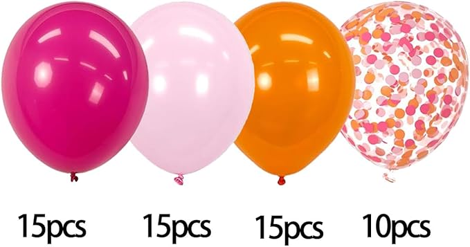 Hot Pink and Orange Latex Helium Balloons,55pcs 12inch Hot Pink and Orange Room Party Decorations
