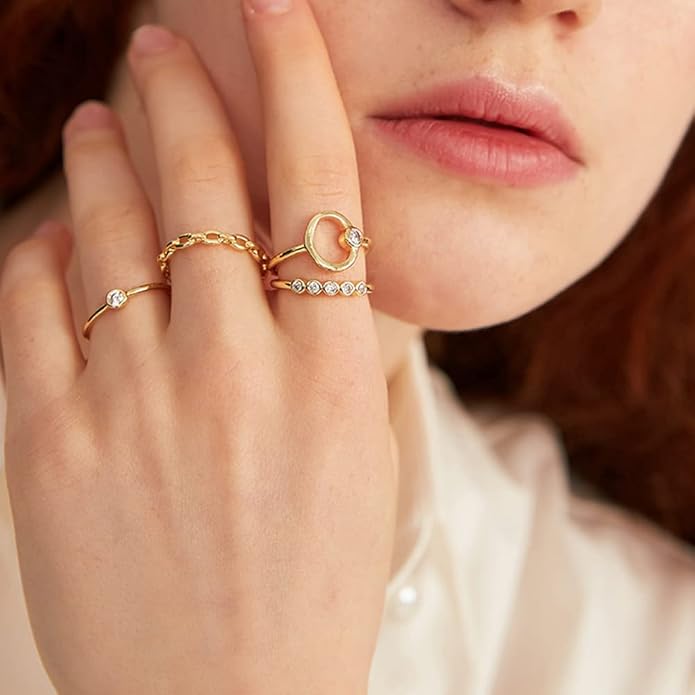 NOKMIT 1mm 14K Gold Filled Rings for Women Girls Thin Gold Ring Dainty Cute Stacking Stackable Thumb Pinky Band Non Tarnish Comfort Fit Size 4 to 11 1PC/2PCS/3PCS