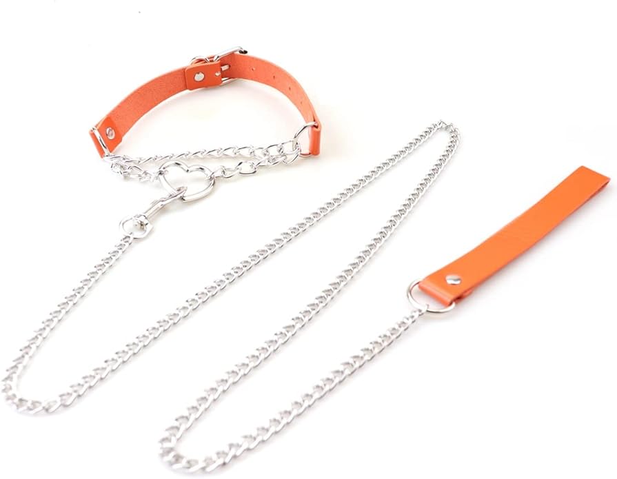 Harajuku Peach Heart Choker Punk Hauling Chain PU Leather Collar Gothic Necklace NightClub Goth Leash Belts