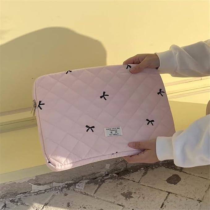 Cute Bow Graphic Carrying Laptop Bag Y2K Preppy Laptop Sleeve Case Bag Kawaii Pad Computer Protect Case Pouch (11 inch,Pink)