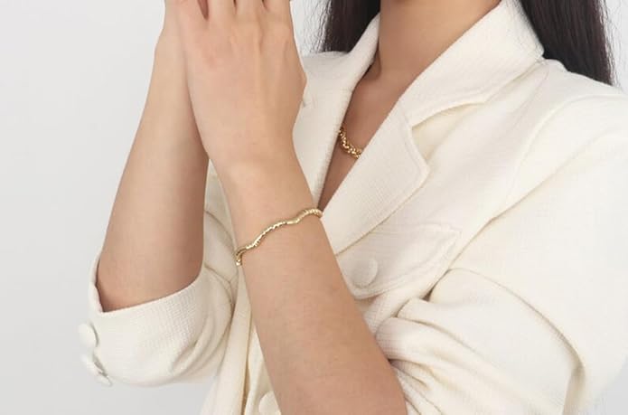 PERNNLA PEARL Dainty Gold Bar Bracelet for Women Simple Delicate Thin Cuff Bangle Hook Bracelet 18K Gold Plated Handmade Minimalist Jewelry