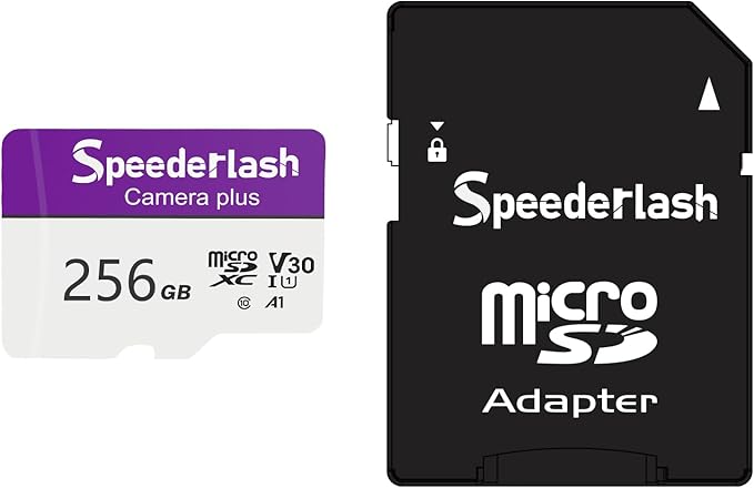 Micro SDXC Memory Card 256GB-Speederlash Camera Plus TF Card with Adapter, Up to 100MB/s Read Speed, 4K UHD&5K Video Support, U1, V30, A1 Rated, Waterproof, for Security Camera, Dashcam