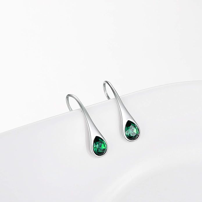 925 Sterling Silver Small Pear-Shaped Modern Style Hook Earrings with Crystals from Austria