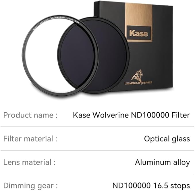 Kase Wolverine 58mm ND100000 16.5 Stop Magnetic Filter Incl Adapter Neutral Density Filters