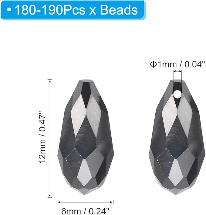 PATIKIL 2 Strands 180-190Pcs Teardrop Crystal Beads, 12x6mm Faceted Teardrop Briolette Horizontal Glass Beads Loose Bead for Bracelet Jewelry Making, Silver Tone