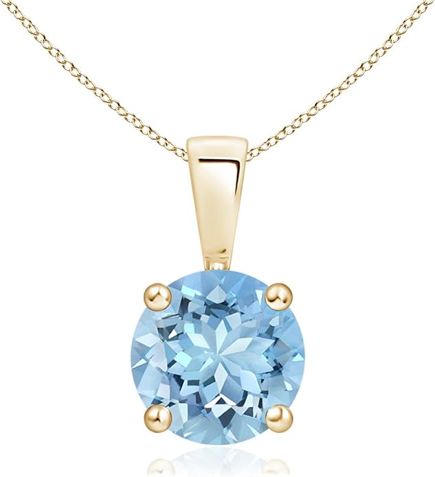 Angara Natural Aquamarine Solitaire Pendant for Women | Round Aquamarine Solitaire Pendant Necklace in 14K Solid Gold/Silver/Platinum With 18" Chain | March Birthday, Gemstone Jewelry Gift