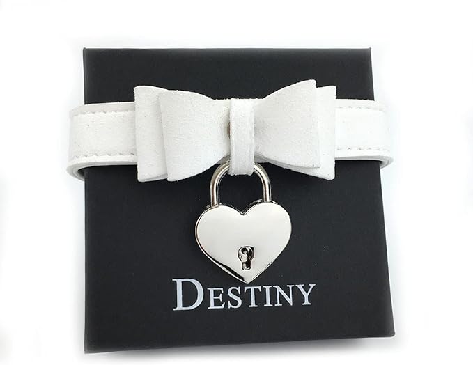 Destiny Love Bell Padlock Choker Collar Necklace Lolita Bow Collar Cat Kitty Velvet Necklace with Heart Lock and Key with Box for Women and Men