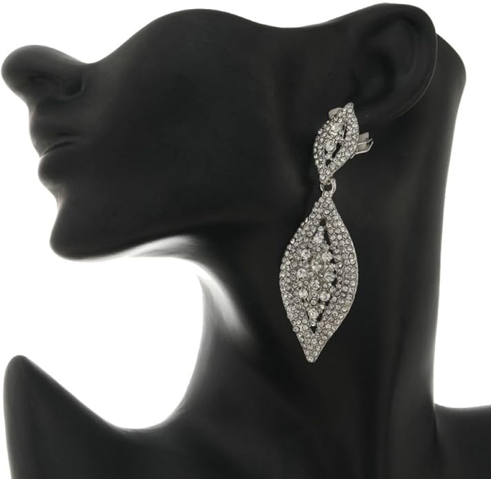 Aloha Earrings Non Pierced Silver Tone Clip On Sparkling Statement Dangling Earrings