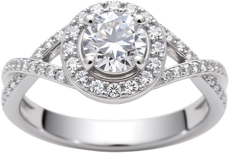 1.22 Carat (ctw) Round-Cut Halo Lab-Grown Sapphire/Lab-Grown Diamond/Moissanite Twisted Wedding Engagement Ring for Women 925 Sterling Silver/10K/14K/18K Real Gold Engagement Rings Jewelry(D Color, VVS Clarity), Size 3-14